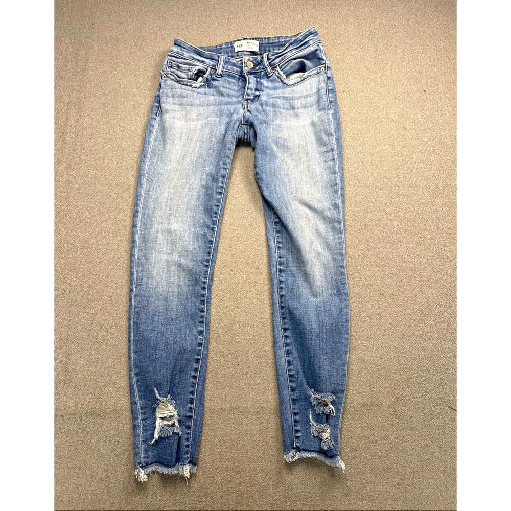 BKE Stella Jeans Women 26 Light Wash Low Rise Slim Ankle Skinny Distressed Blue